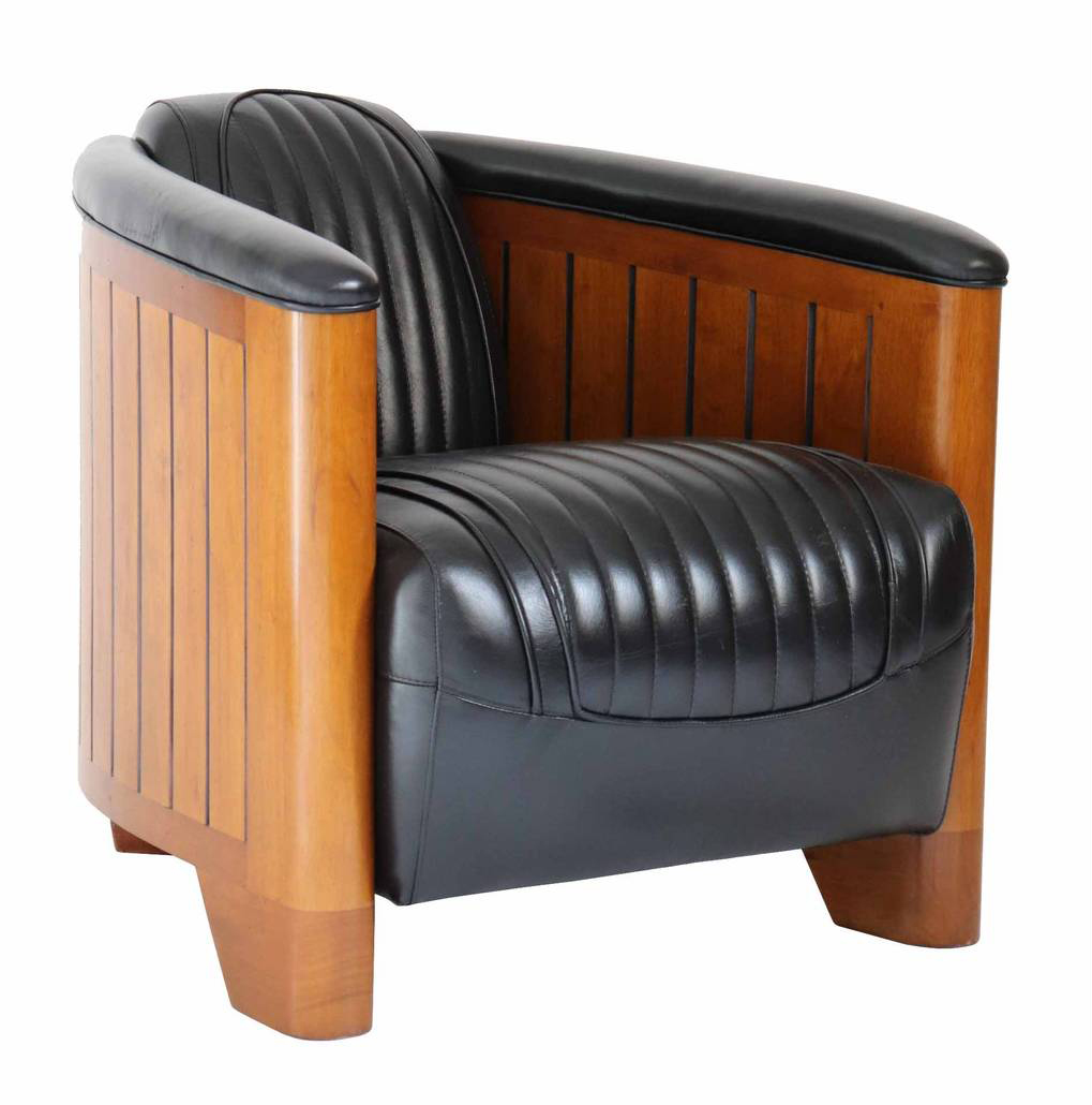 Fauteuil Club CANOE, cuir noir